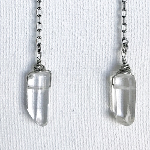 Genuine crystal quartz boho dangly stainless steel earrings - Picture 6 of 7